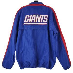 Vintage NEW YORK GIANTS Jacket Mens Large Blue Spell Out NFL Retro Windbreaker